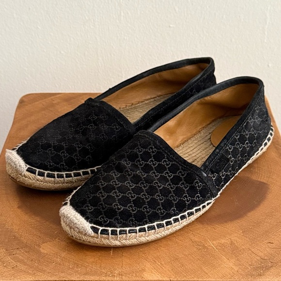 Gucci Black Suede Microguccissima Micro GG Logo Espadrille Flats Sandals US 6 - Picture 3 of 14